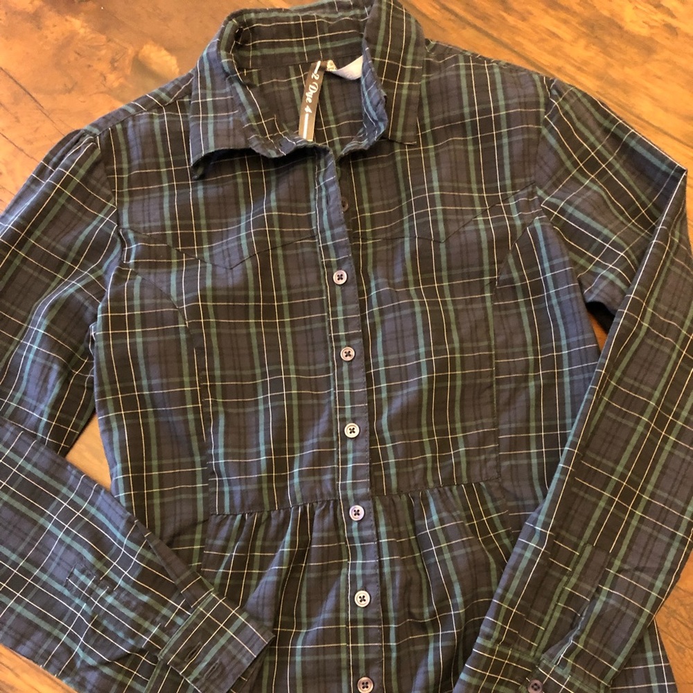 Navy and green plaid tunic